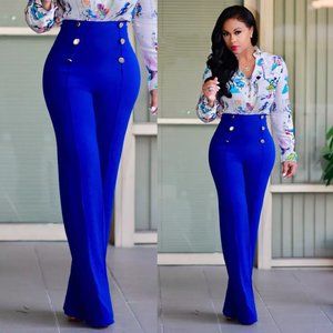 Double-Breasted Long Horn Pants Casual Flared Trousers